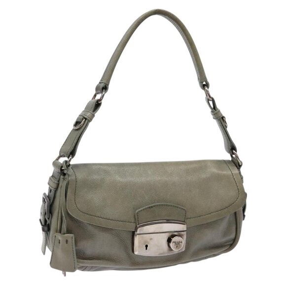 PRADA Shoulder Bag Leather Gray Auth yk19275 - Picture 1 of 16